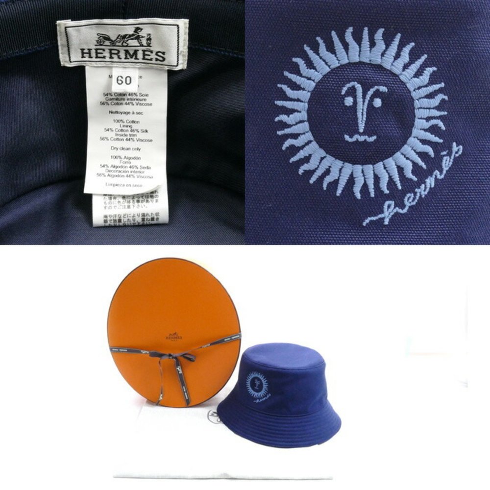 HERMES Jean Sunshine Hat Navy Size 60 Men's - Picture 6 of 6